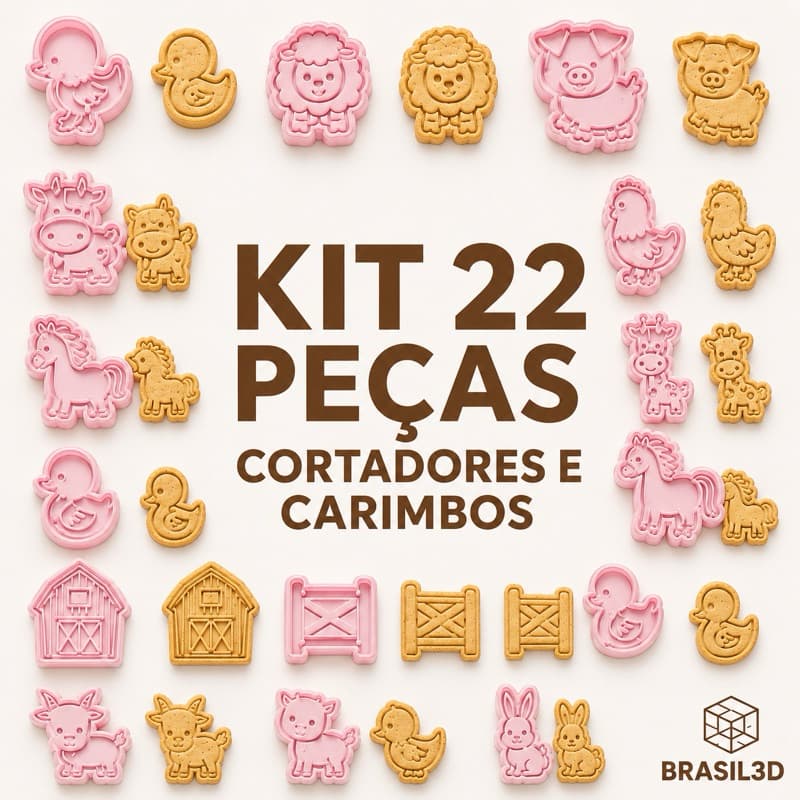 Kit Cortadores Fazendinha Confeitaria Bolacha Biscoito Criativo Divertido Infantil Tema Doce Cozinha