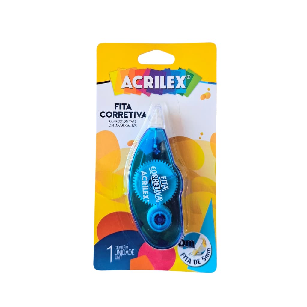 Fita Corretiva 5 mm com 6 metros Acrilex Fácil Aplicação em Papel Excelente para Correções
