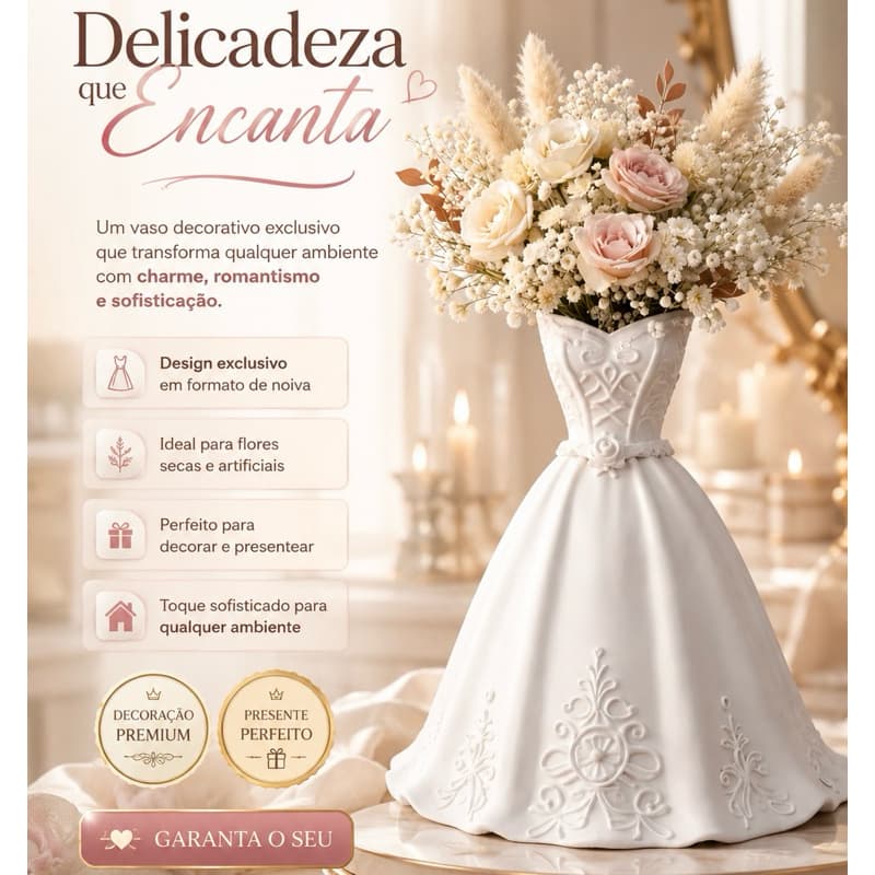 Vaso Decorativo Noiva Porta Flores Secas e Artificiais em 3 Tamanhos P M G