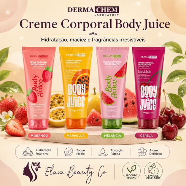 Creme Corporal Hidratante Body Juice Dermachem 100g Frutas 4 Versões