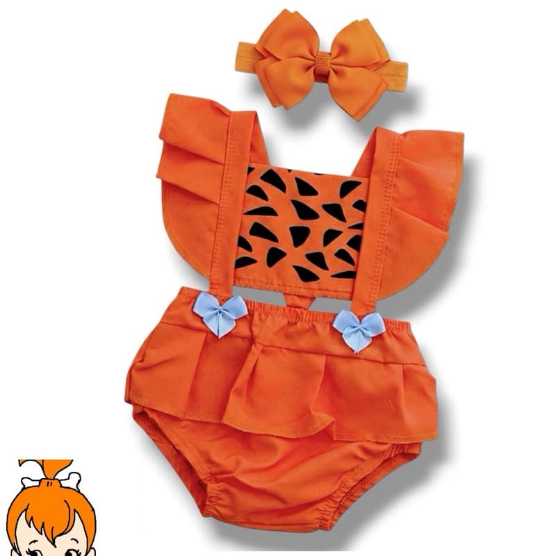 Romper Jardineira Body Temático Menina Bebê das cavernas