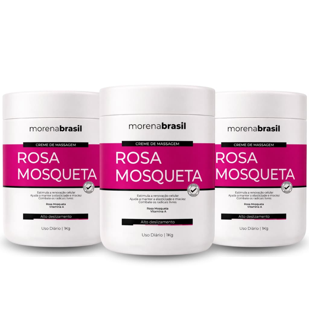 Kit 3X Creme de Massagem Profissional Rosa Mosqueta - Alto Deslizamento para Massagens Prolongadas