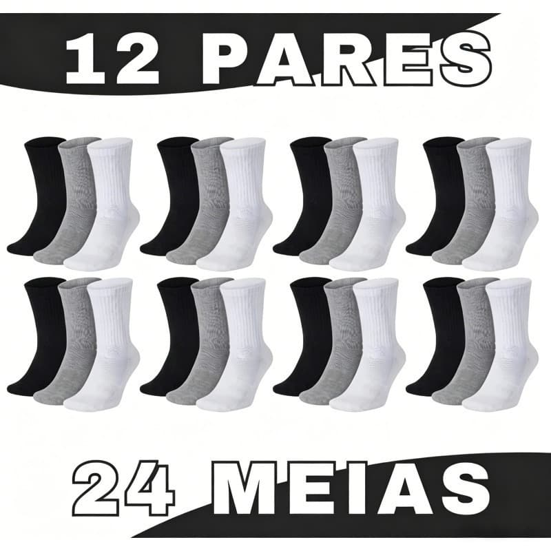 Kit 24 Pares Meias Femininas Confortáveis de Algodão Cano Alto/Longo para Dia a Dia e Esporte