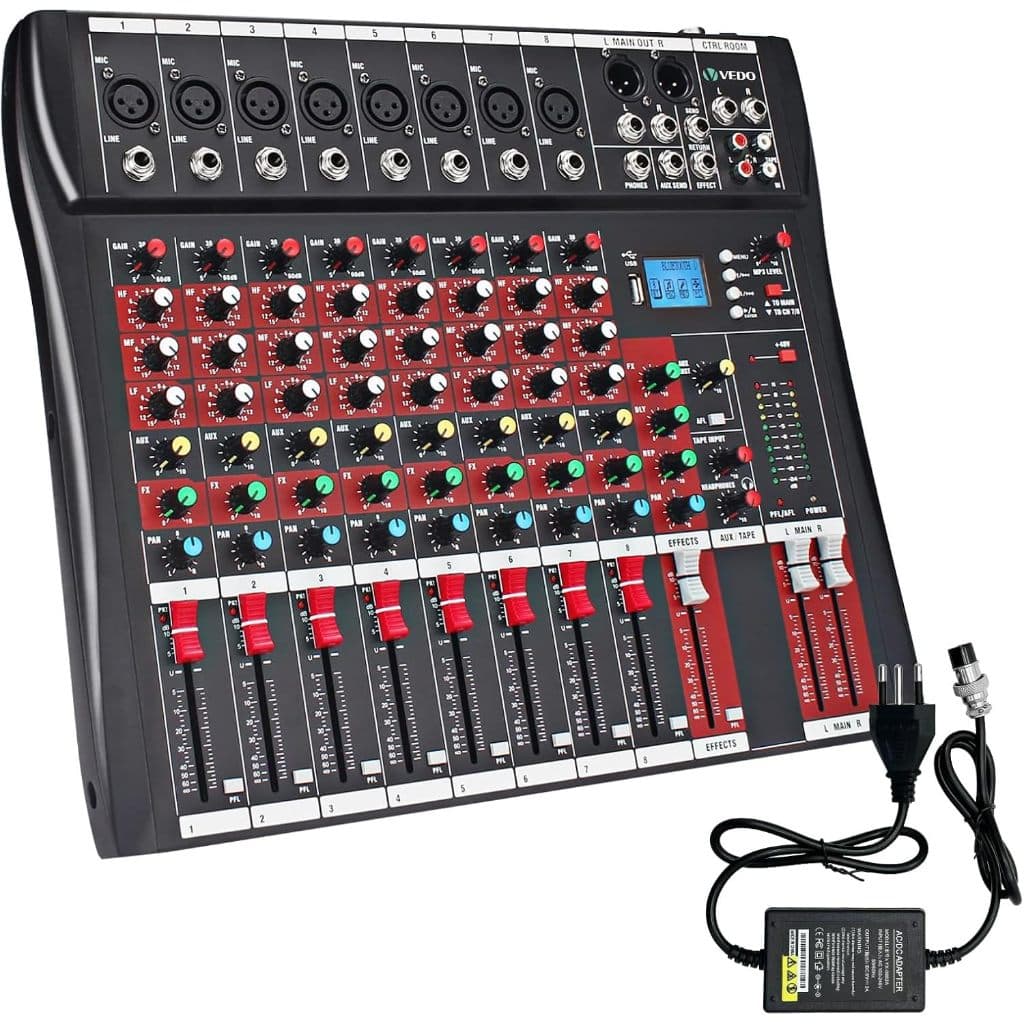 Mesa de Som 8 Canais Profissional com Bluetooth e USB - Mixer de Áudio com Efeitos e Entrada XLR para Microfone