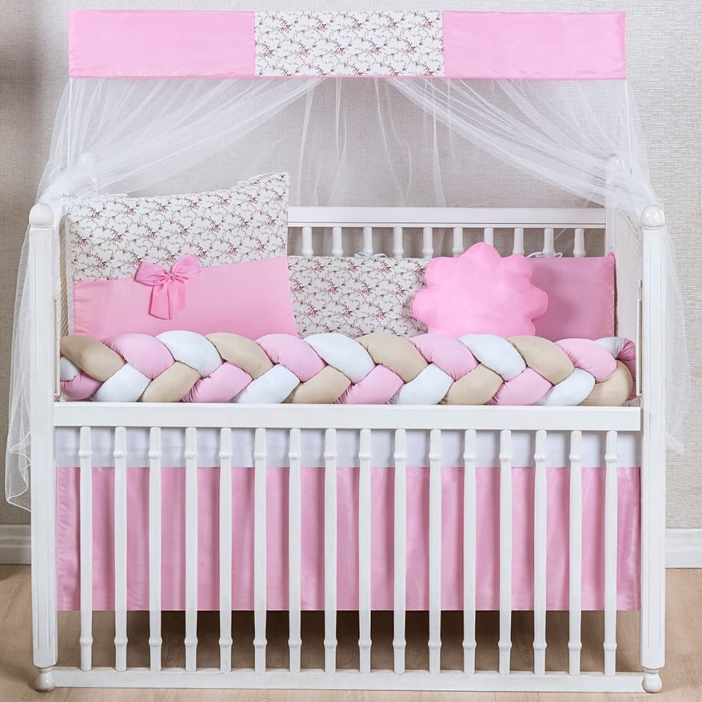 Kit Berço Completo 7 Peças Slim Doce Bebê Rosa | Enxoval Menina Padrão Americano Premium