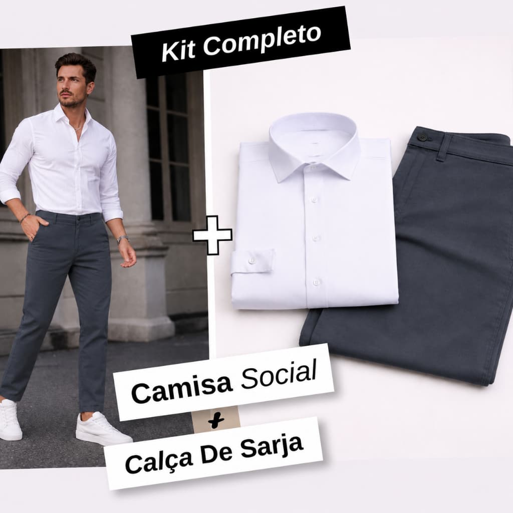 Camisa Lisa Social Masculina Slim Mais Calça De Sarja Esporte Fino Costura Reforçada Tam 38 Ao 48