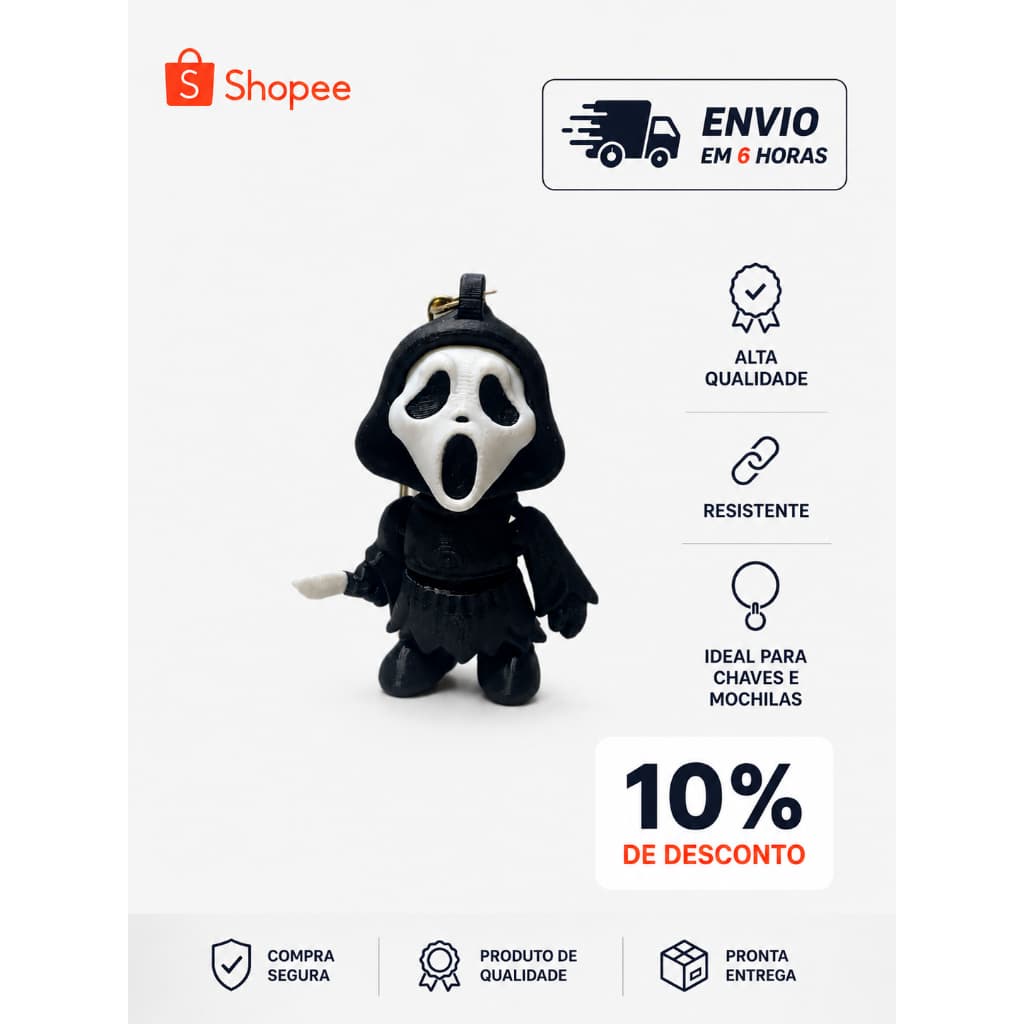 Chaveiro Ghost Face 3D Colecionável Geek Terror Presente Criativo Panico para Mochila e Chaves Premium