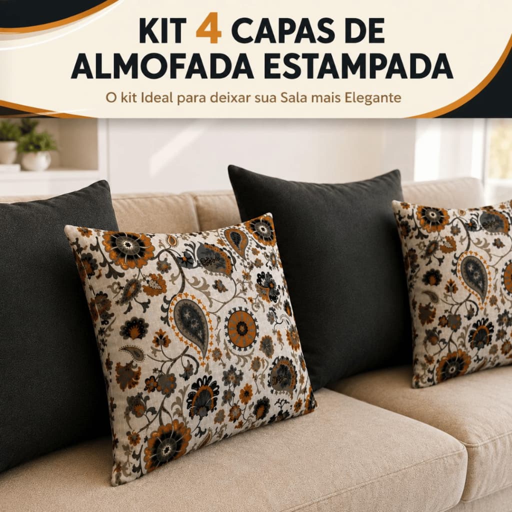 Kit 4 Capas Pra Almofadas Estofados Sala Casa Quarto - Com Ziper Invisivel - Lavavel Anti Bolinha