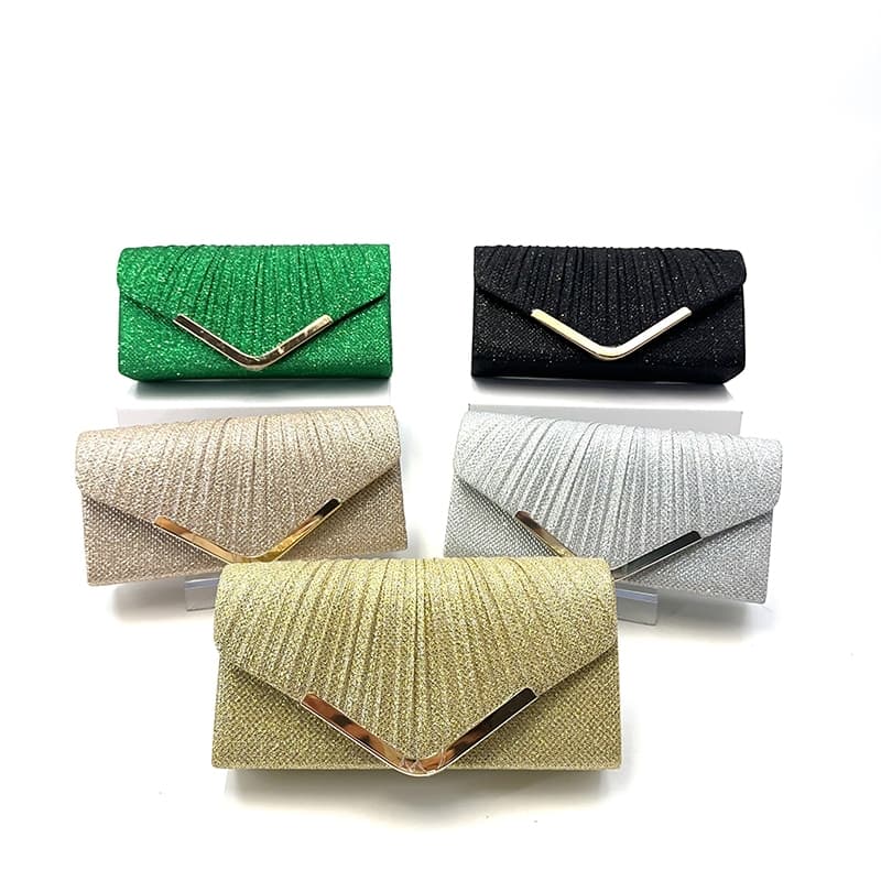 Bolsa Clutch De Festa Feminina Plissada Com Brilho E Alça De Corrente Carteira De Mão Casamento Formatura