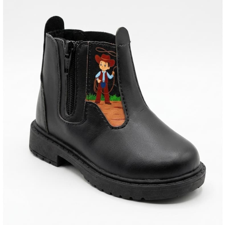 Bota Infantil Country Cowboy Texana Menino 18 ao 27 | Cano Curto Zíper Festa Junina Antiderrapante
