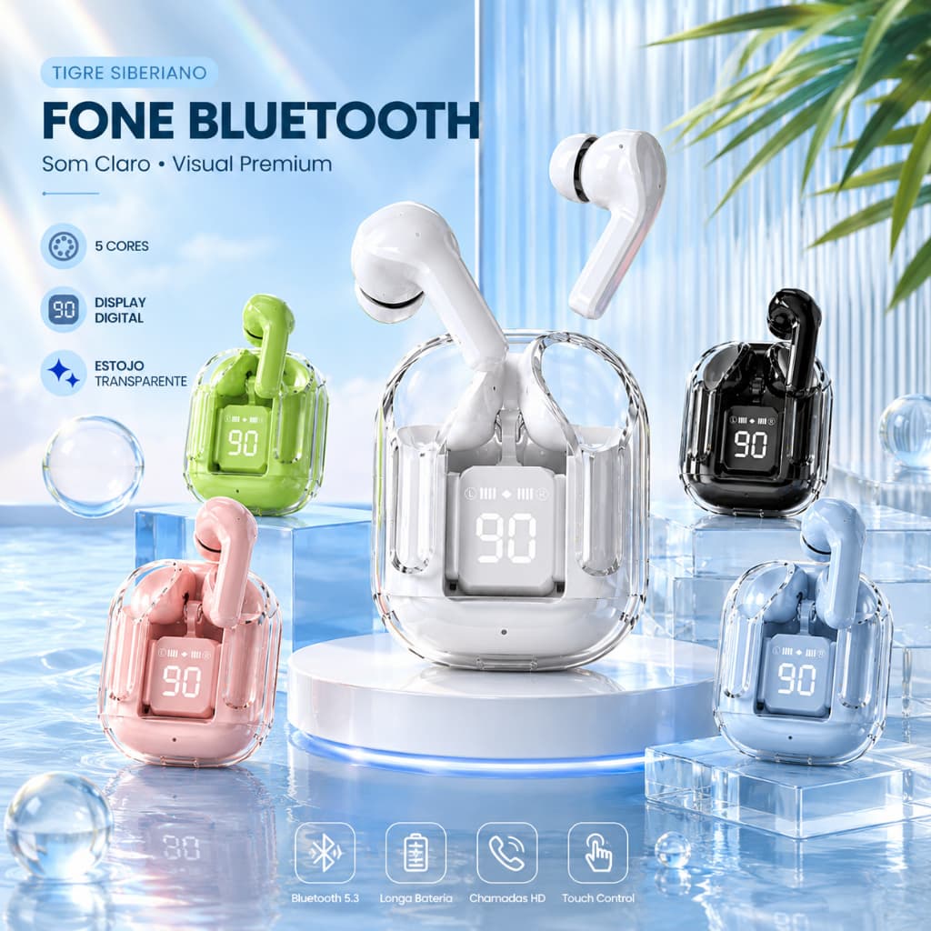 TWS Fones Bluetooth Cancelamento Ruído HiFi Tela Digital