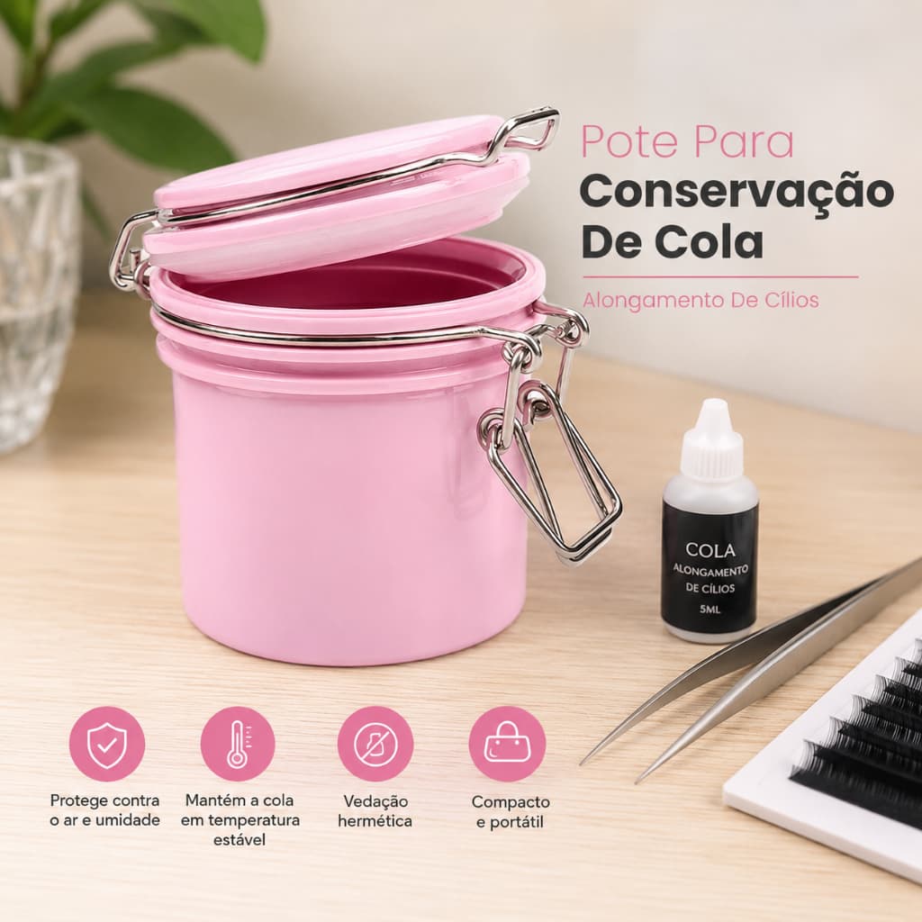 Pote Para Conservação De Cola Com Divisória Hermético Alongamento De Cílios Rosa Real love