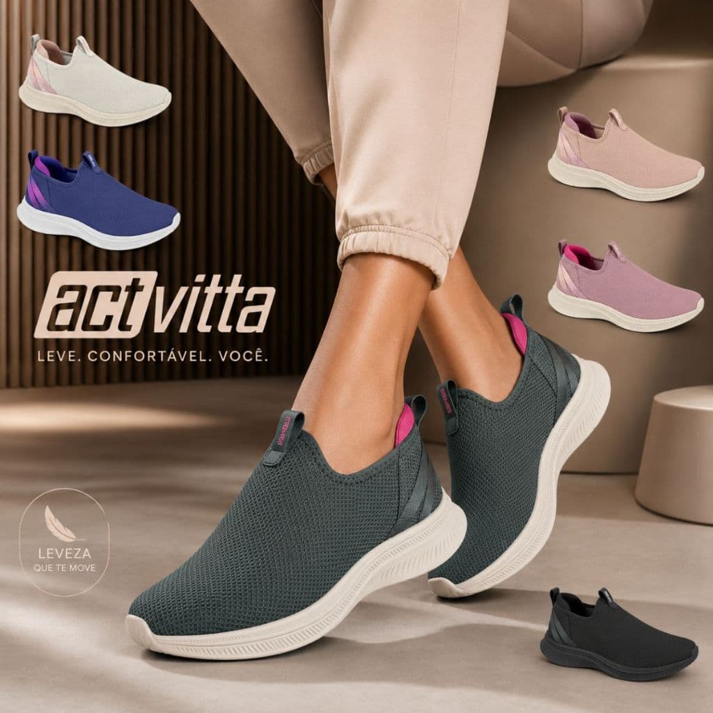 Tenis Actvitta Feminino Calce Fácil Confortável Academia Treino Caminhada Conforto Moda Original