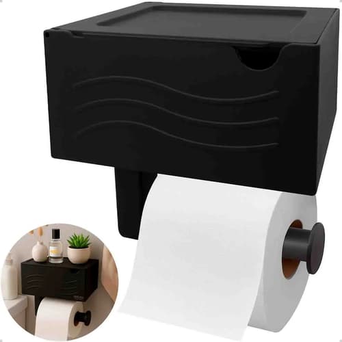 Suporte Para Parede Cinza ou Preto Porta Papel Higiênico Lenço Umedecido Base Para Celular