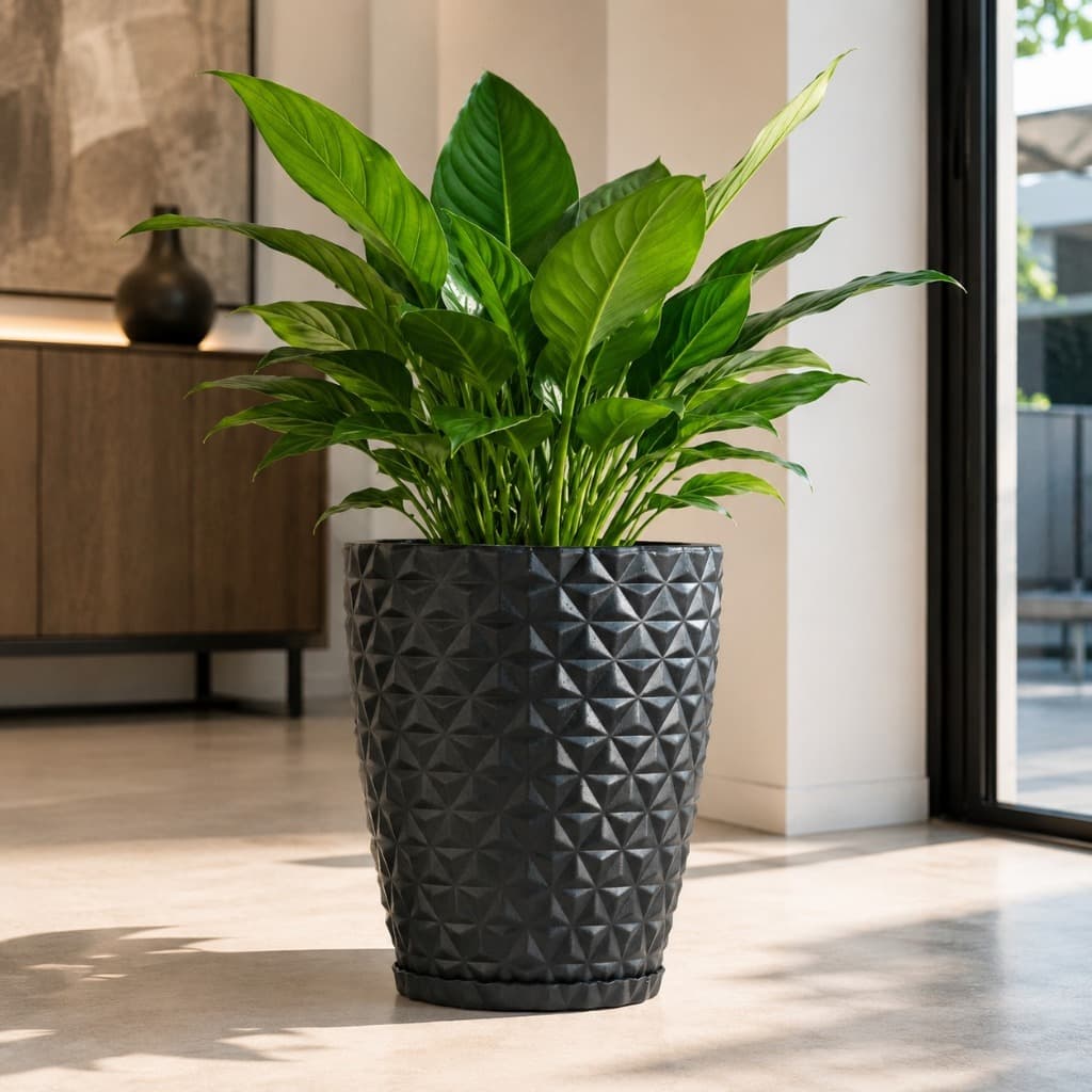 Vaso de Planta Decorativo Coluna Redonda Diamante 42x34 P com Prato em Polietileno