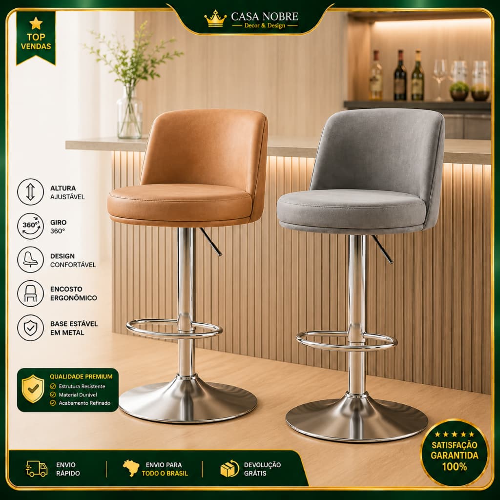 Banquetas de Bar Ajustáveis Giratórias  - Conforto Premium para Balcão, Cozinha e Ambientes de Convivência