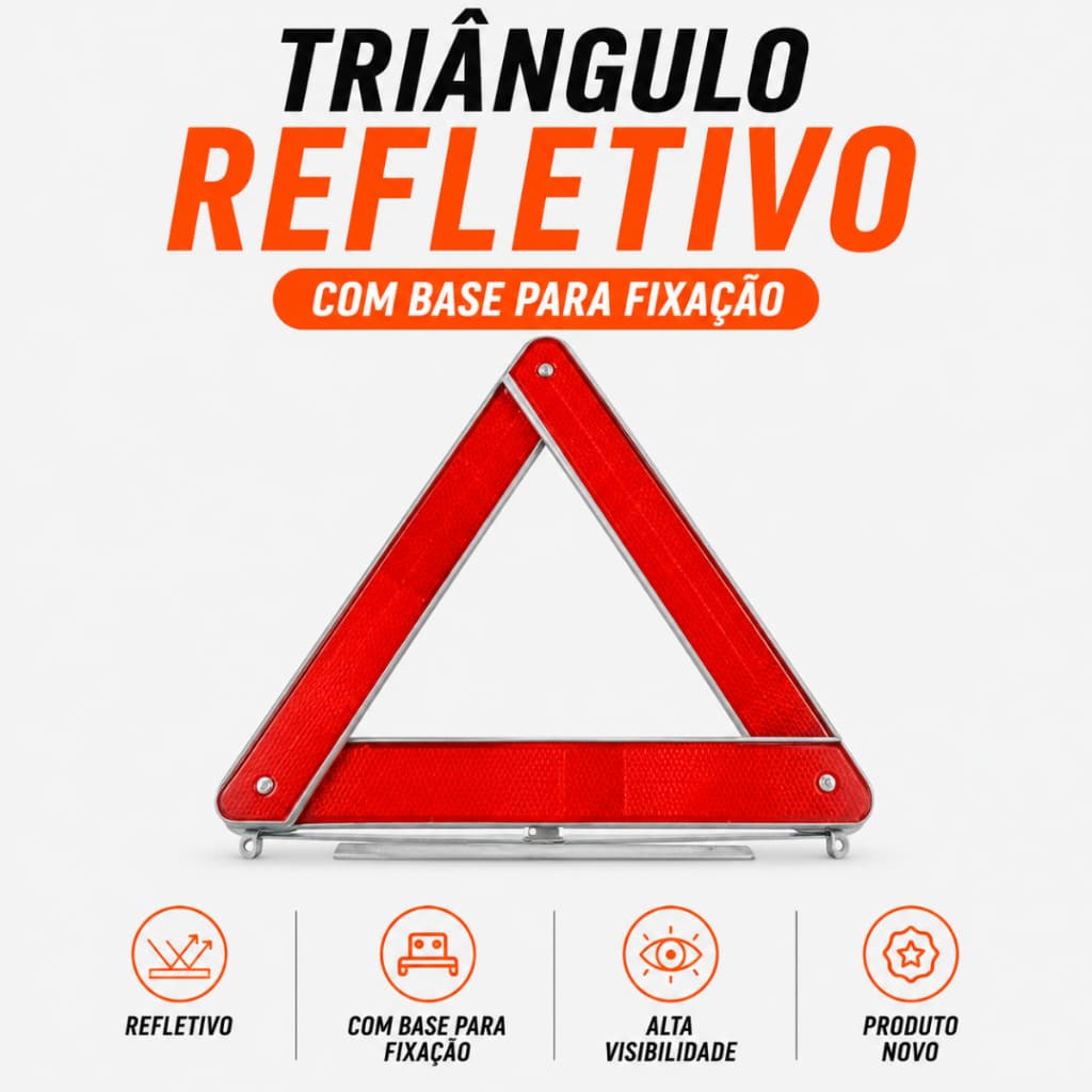 Triângulo Refletor Sinalização Segurança Automotivo Carro Universal com Suporte