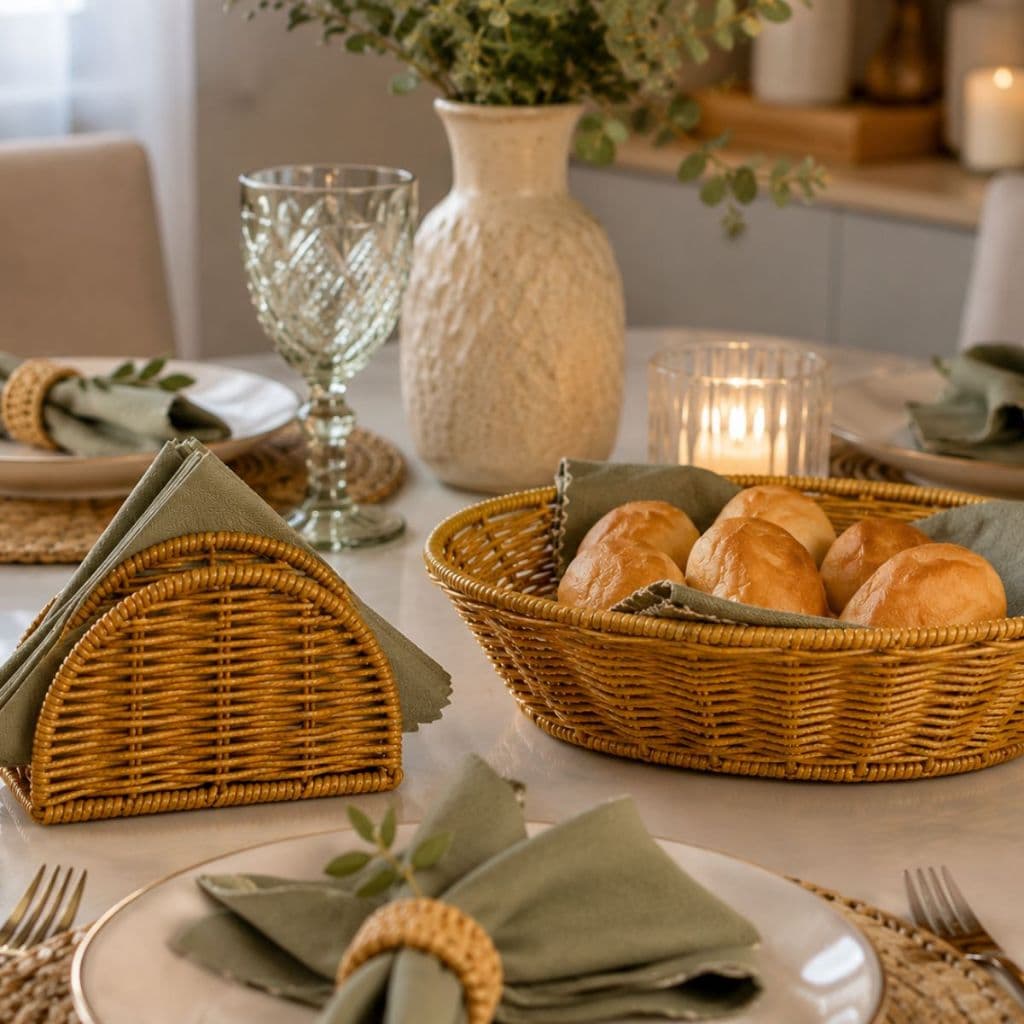 Kit Cesto Multiuso + Porta Guardanapos em Sisal – Charme e Organização para Sua Mesa