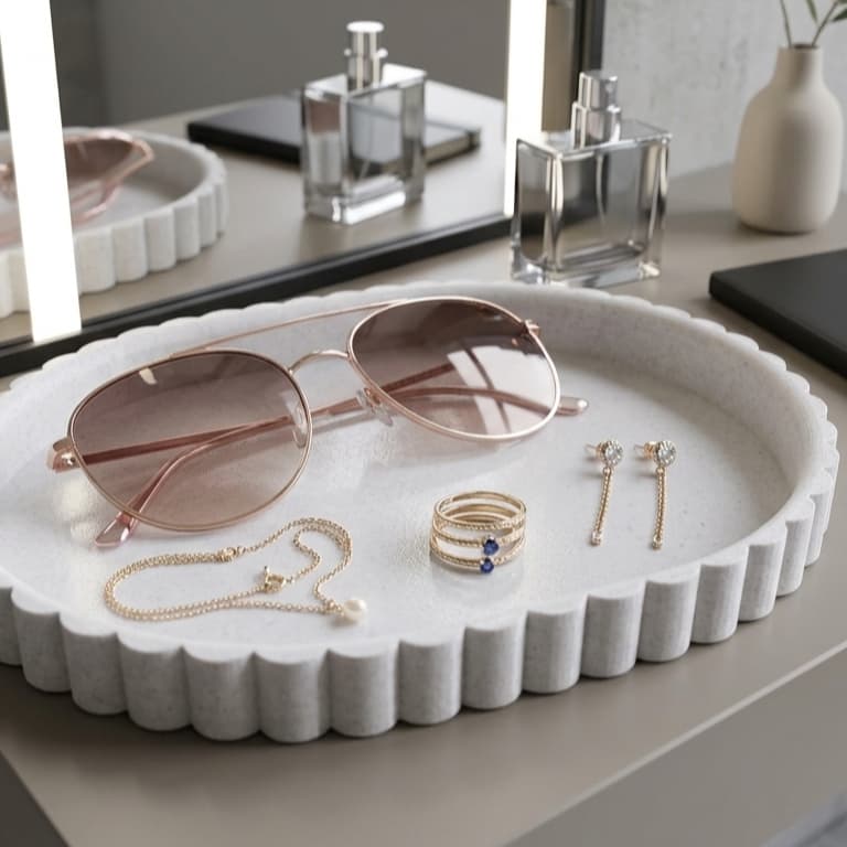 Bandeja Decorativa Oval Cor Mármore - Organizador de Mesa, Aparador e Porta Objetos Joias