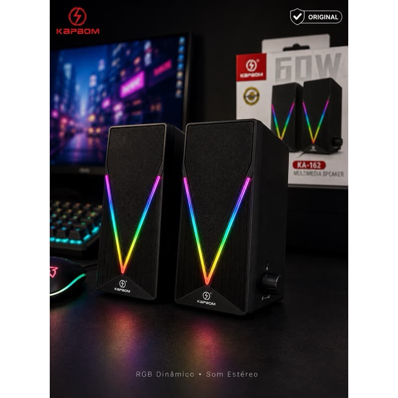 Caixa de Som Gamer RGB Kapbom KA-162 USB Para PC Notebook Som Estéreo Controle de Volume