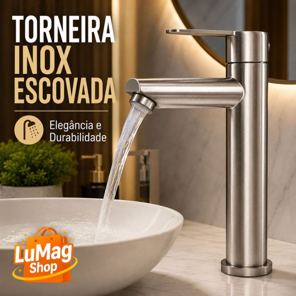 Torneira Banheiro Mesa Inox Escovada Monocomando Retro Lavatório 1/2 Moderna Alta Qualidade