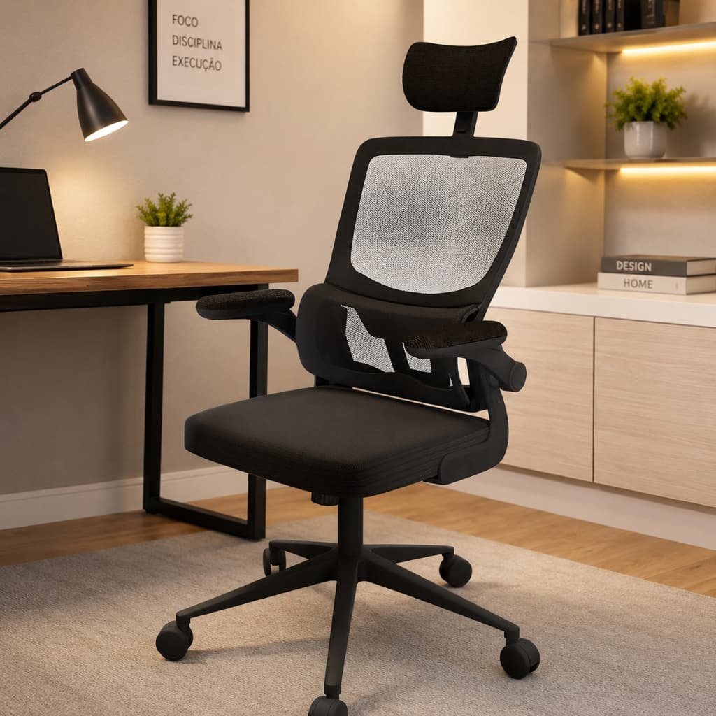 Cadeira Escritório Ergonômica Giratória Apoio Lombar Presidente Mesh Gamer Com Ajuste de Altura
