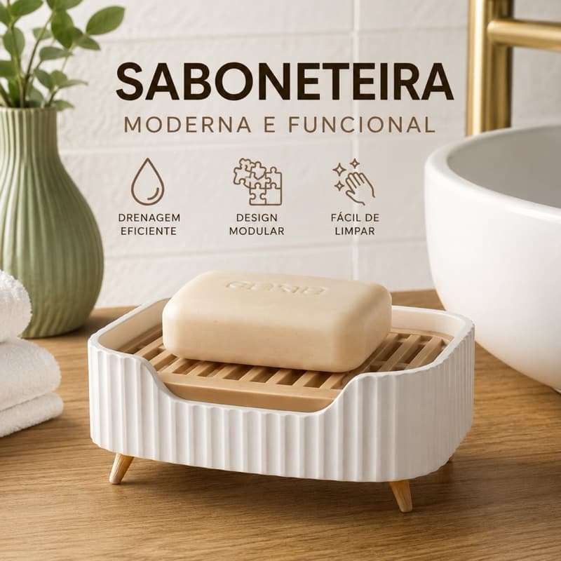 Saboneteira Drenante Moderna Premium Porta Sabonete Banheiro Luxo Decorativa PETG Fácil Limpeza Design Modular