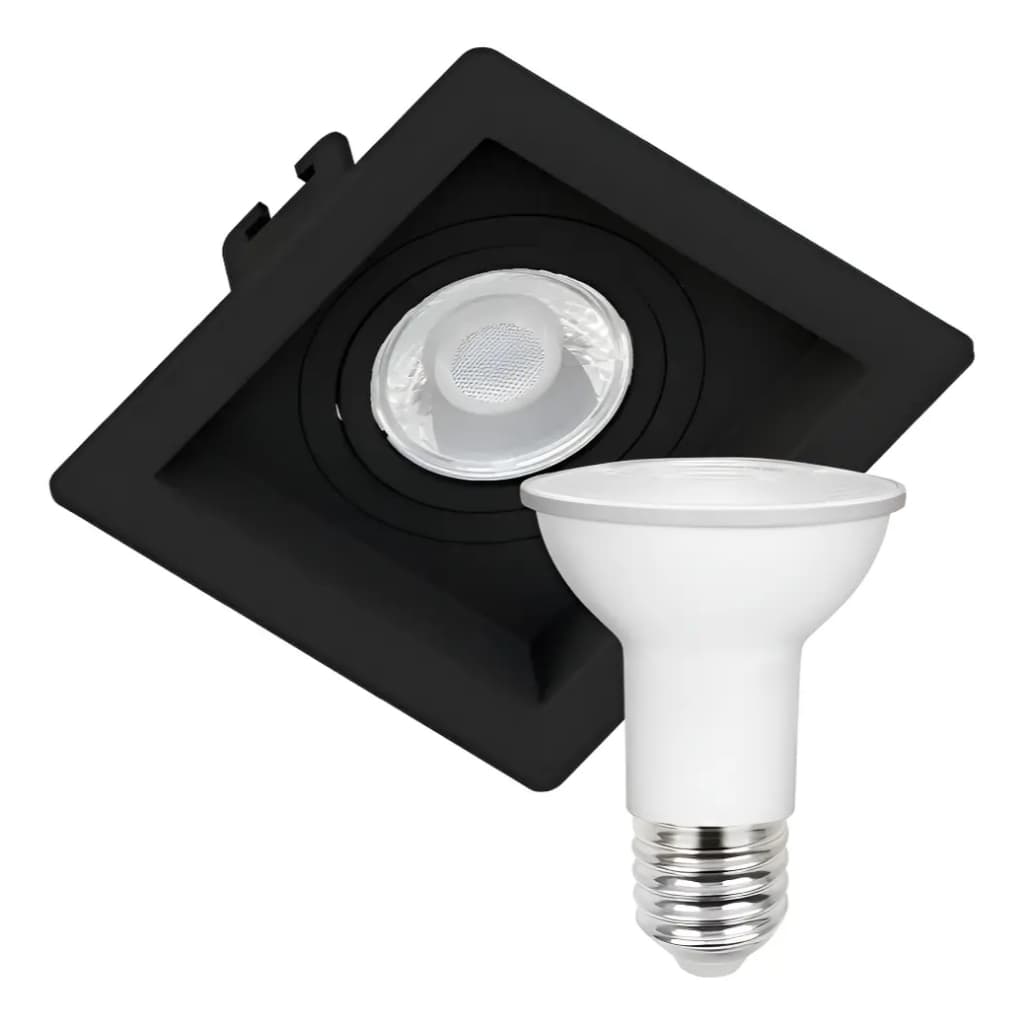 Kit Spot Embutir Par20 Quadrado Recuado + Lâmpada Led Par20