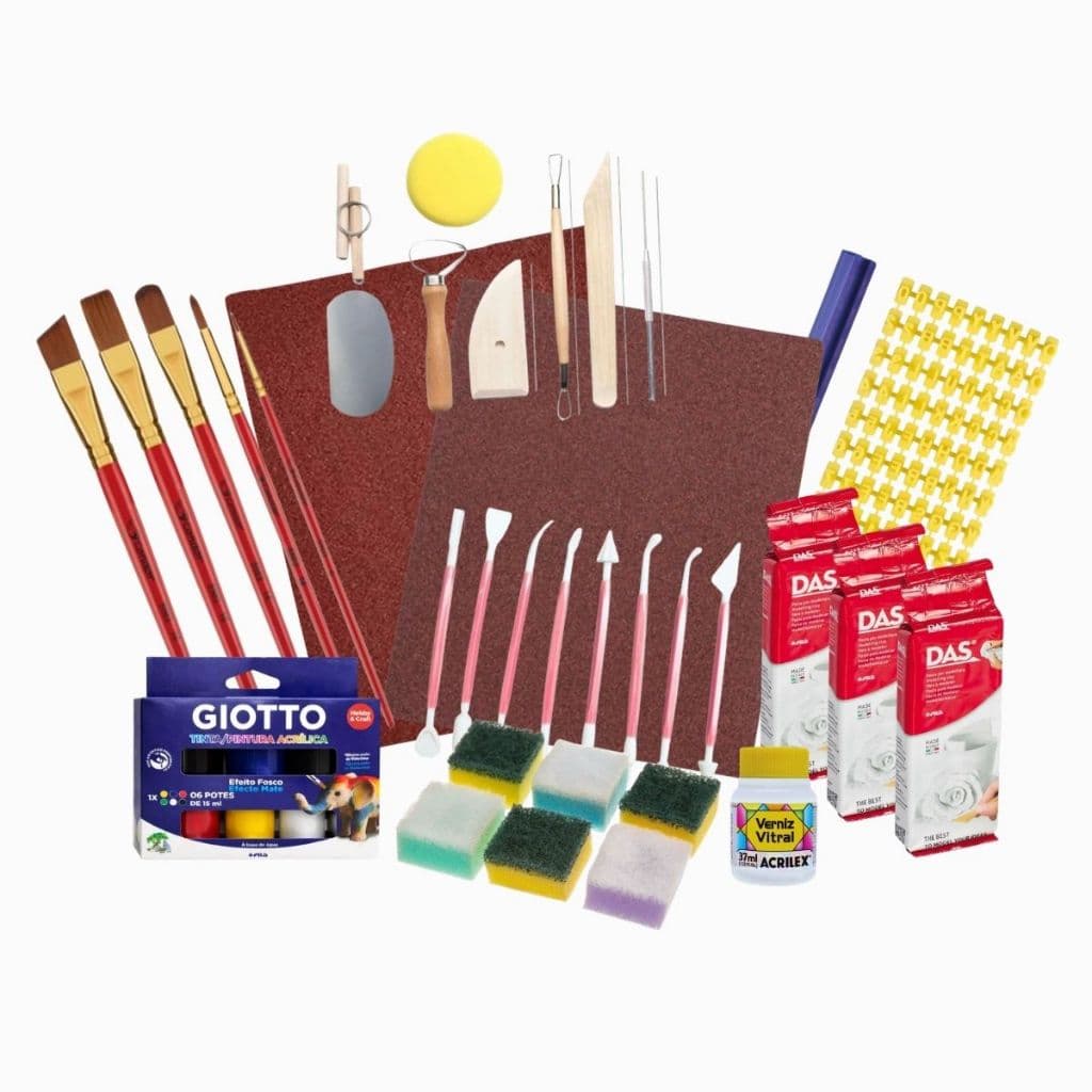 Kit 3 Massa Cerâmica DAS 250g Ferramentas Pincéis e Lixas