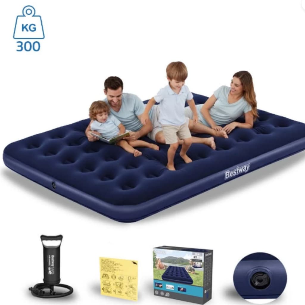 Colchão Inflável Casal Suporta 300kg ou Solteiro Suporta 150kg Camping + Bomba de Ar Manual Bestway