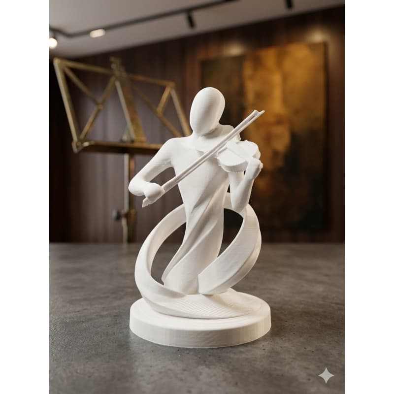 Escultura Violinista Abstrata 3D | Estátua Decorativa Moderna para Mesa e Estante | Decoração Luxo Cinza