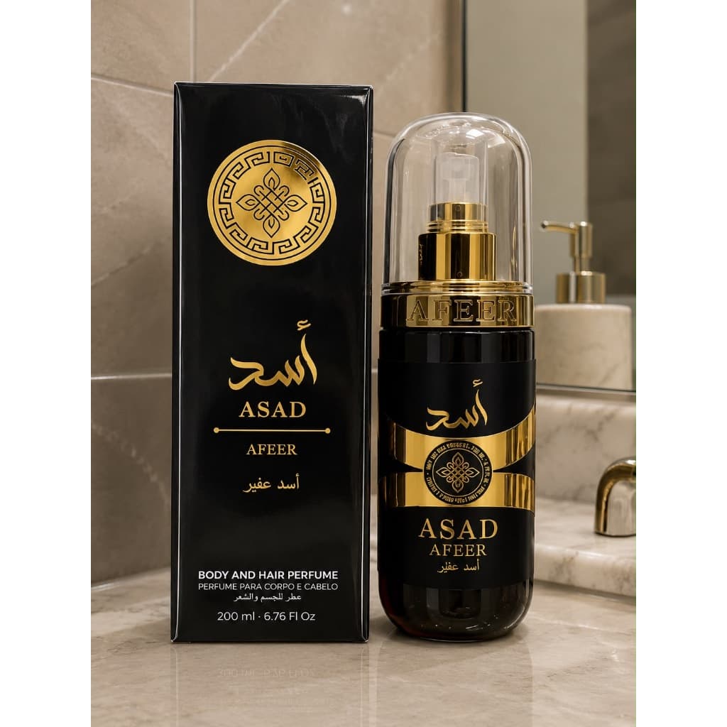 Body And Hair Asad Black Afeer 200ml Perfume para Corpo Masculino Uso Diário