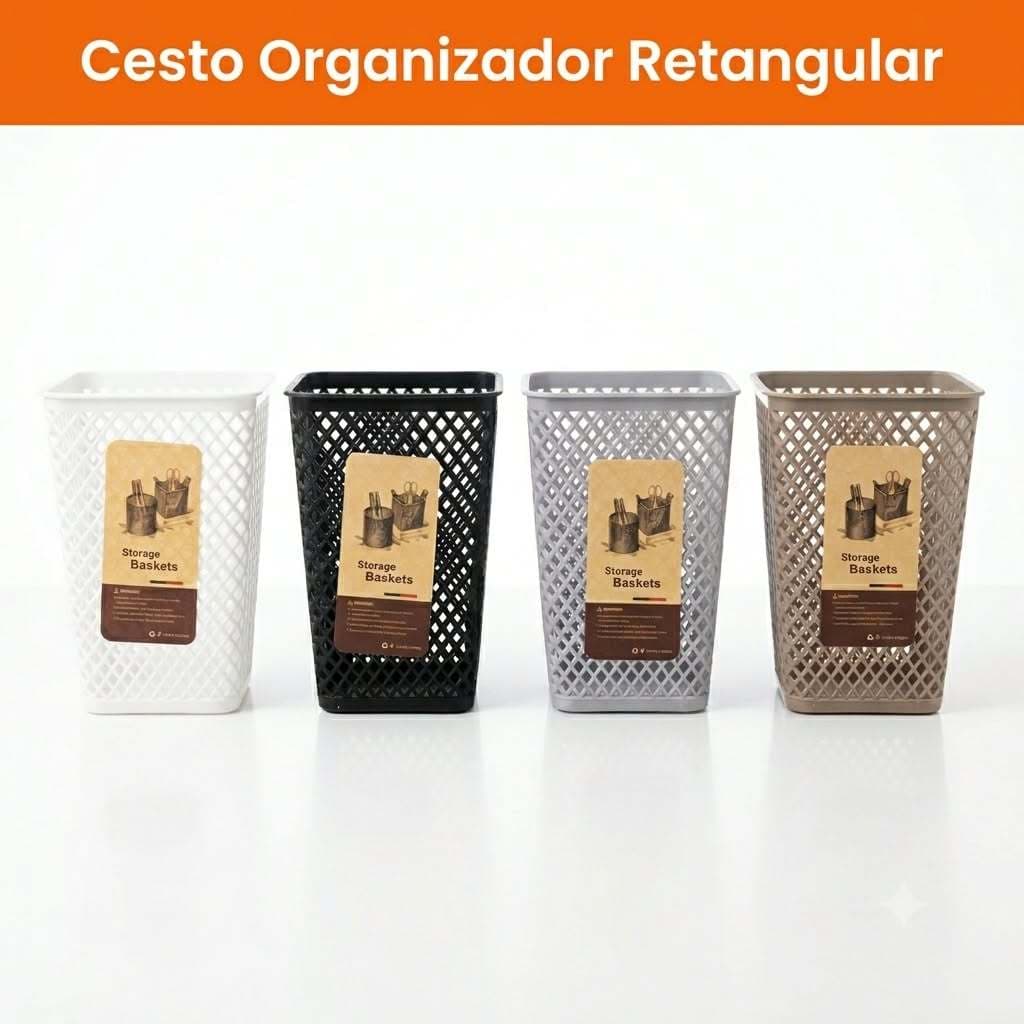 Cesto Retangular Organizador Multiuso Armazenamento Escritório Canetas Lápis Porta Treco Objetos