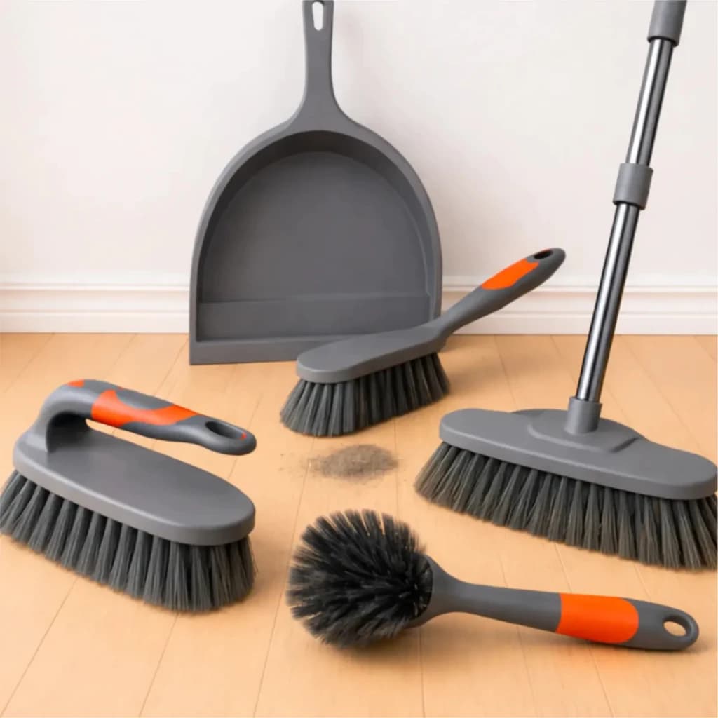 Kit Limpeza 5 Peças Completo Vassoura Pá Escovas Multiuso Casa Cozinha Banheiro  Eficiente