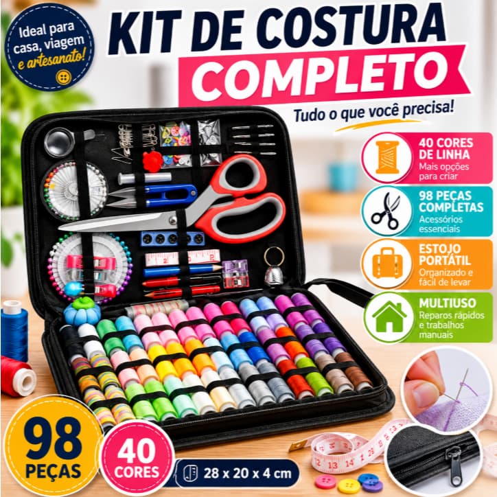 Kit Costura Profissional  Organizador Completo para Costura Bordado e Reparos