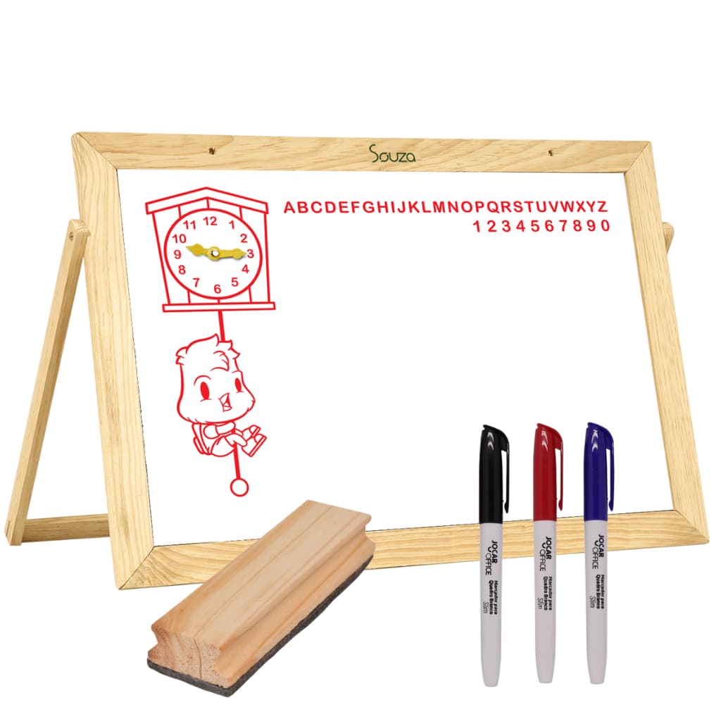 Kit Lousa Pedagógica Didático Quadro Escolar Infantil Branco 40x30 Com Apagador 3 Canetas Marcadores - Souza