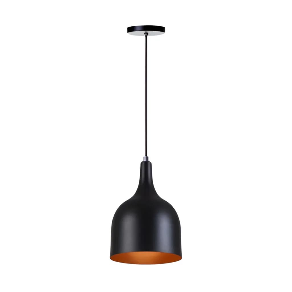 Pendente Luminária Lustre Gota 20x15cm Preto Com Cobre Alta Qualidade Iluminação Moderna
