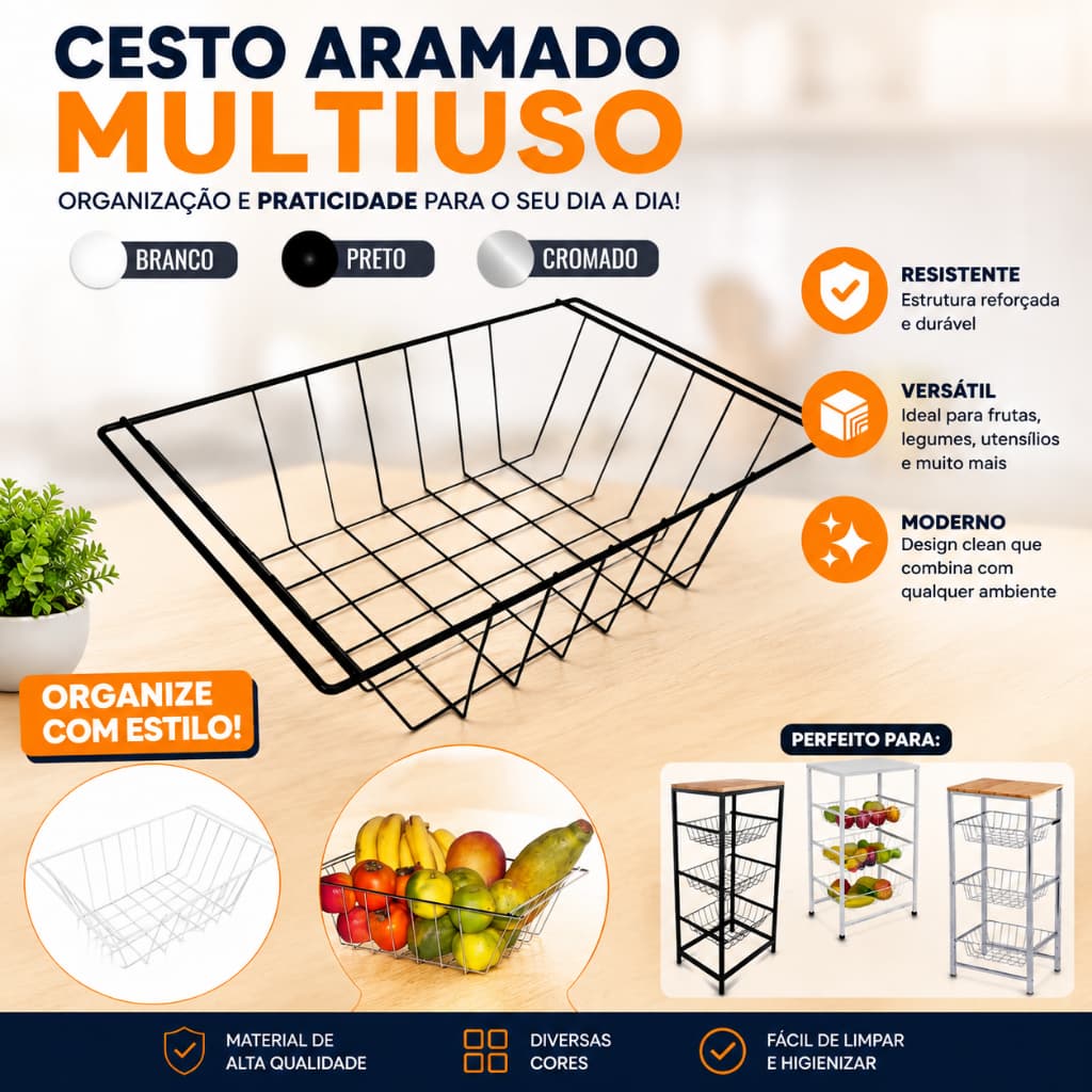 Cesto Aramado Gaveta Para Fruteiras Planejados e Mesas - 38,5x27cm