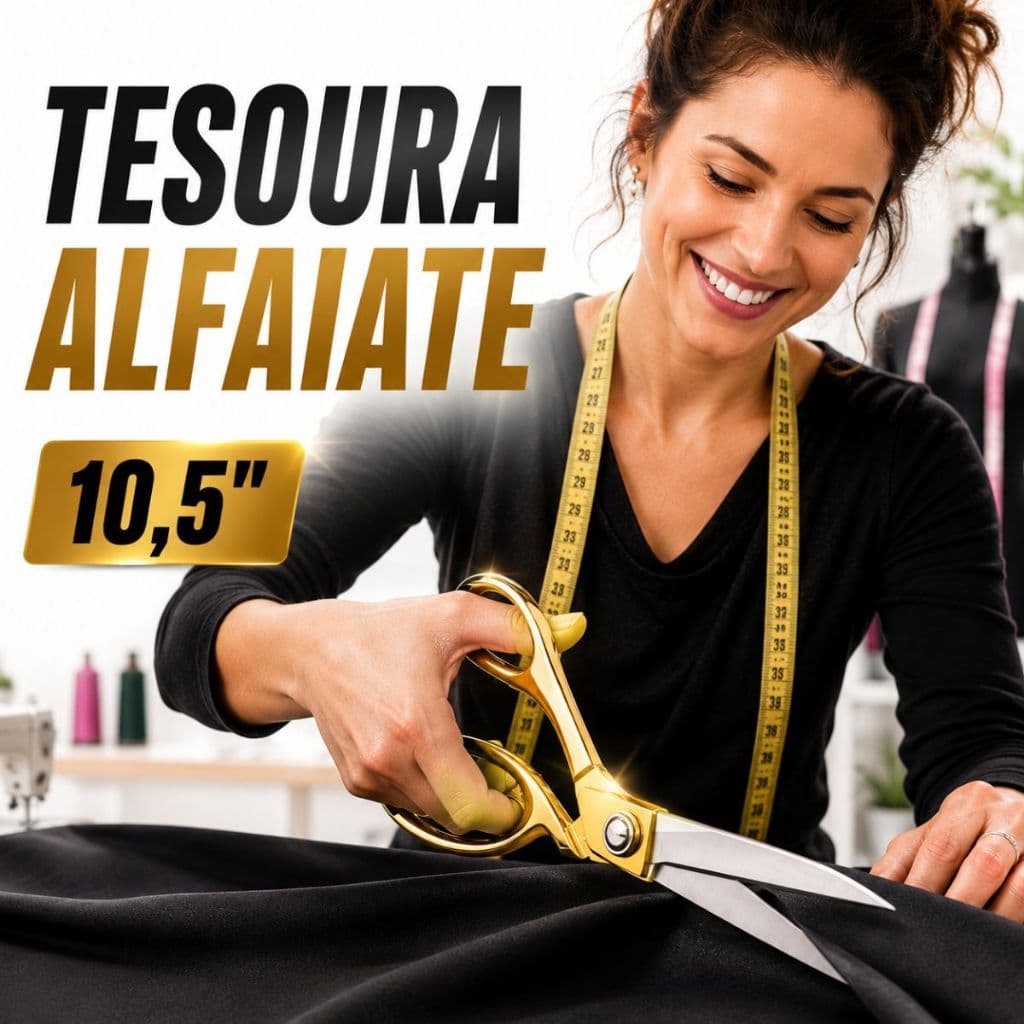 Tesoura Profissional 10,5'' Alfaiataria Costureira Dourada Longa Grande 26cm Cabo Ergonômico Confortável