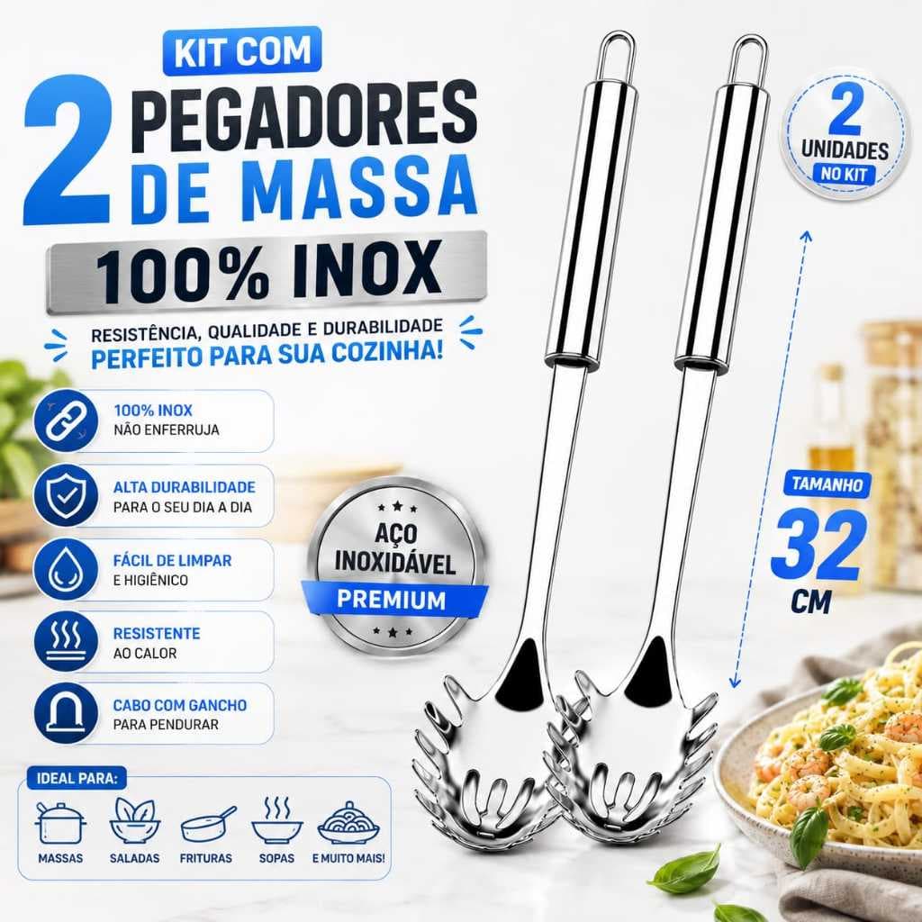 Kit Com 2 Pegador Massas Macarrao Com Cabo Com Gancho Resistente Ao Calor Pegador De Massas