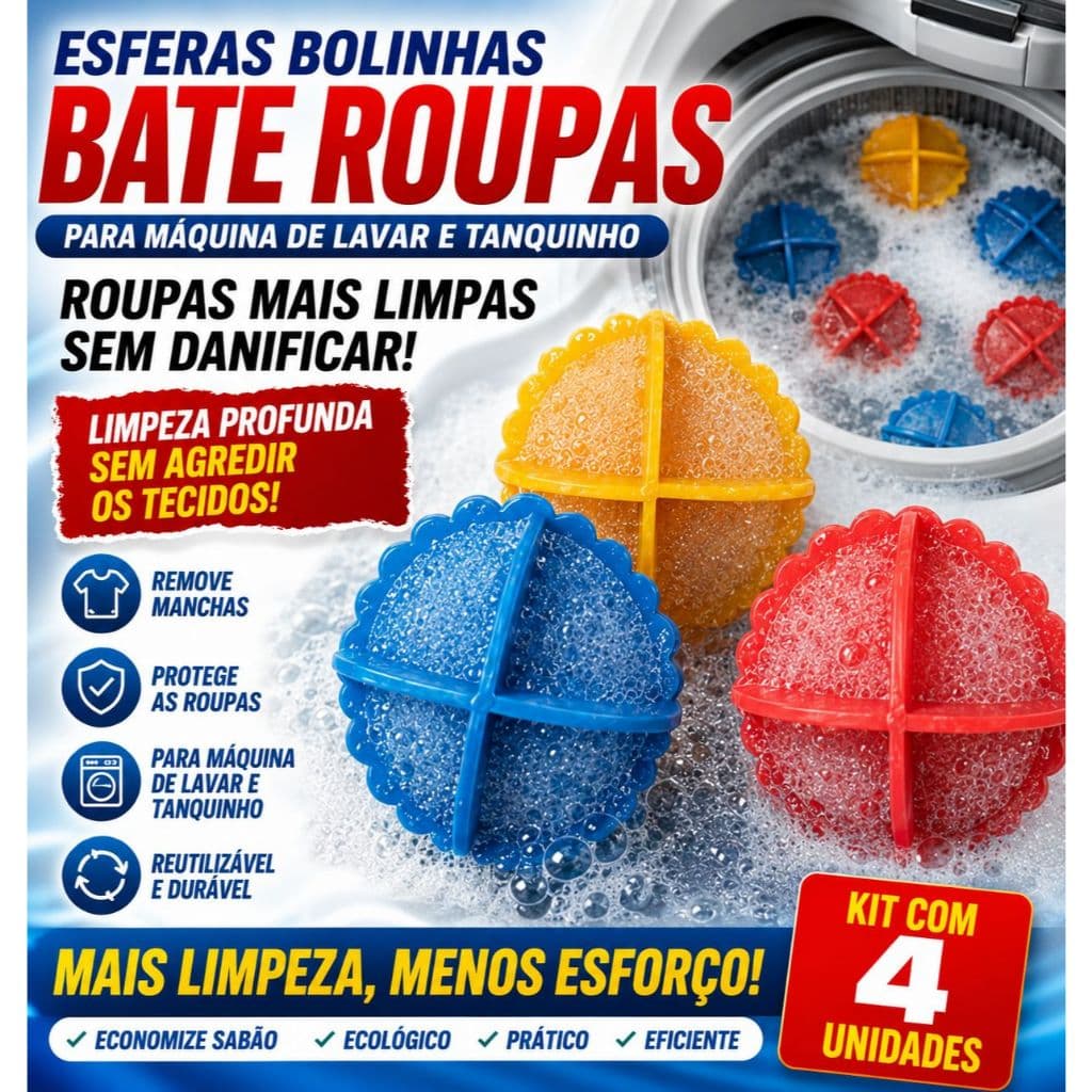 Kit 4 A 12 Esferas Bolinhas Bate Roupas Para Máquina De Lavar e Tanquinho