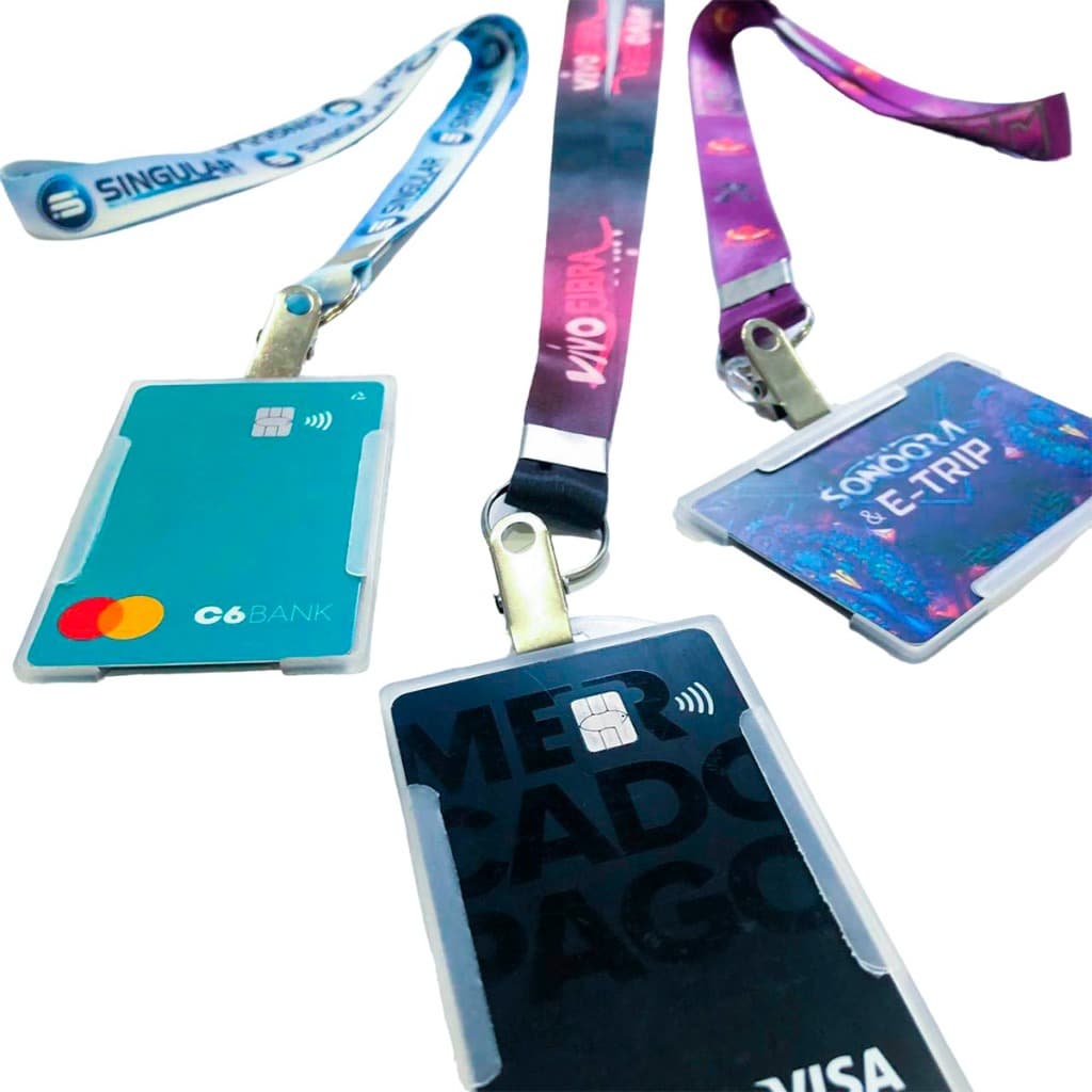 Cordão Personalizado 20mm com Protetor de Crachá Rígido Transparente