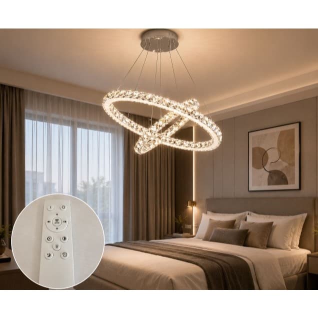 Lustre de Cristal Moderno LED COM 2 Anéis BIVOLT CONTROLE VL-732R