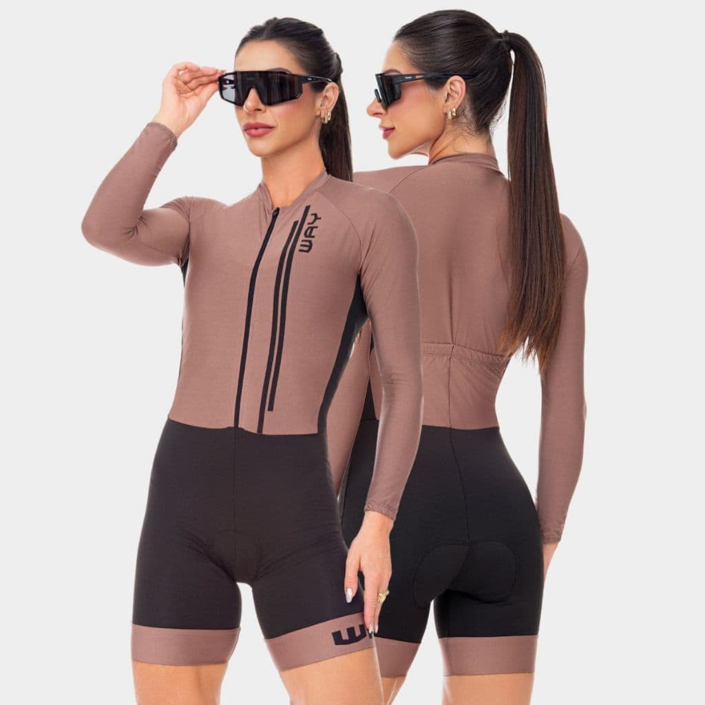 Macaquinho Ciclismo Feminino Macacão Manga Longa Acolchoado Forro Em Gel Inverno Frio Bike Pedal Mtb