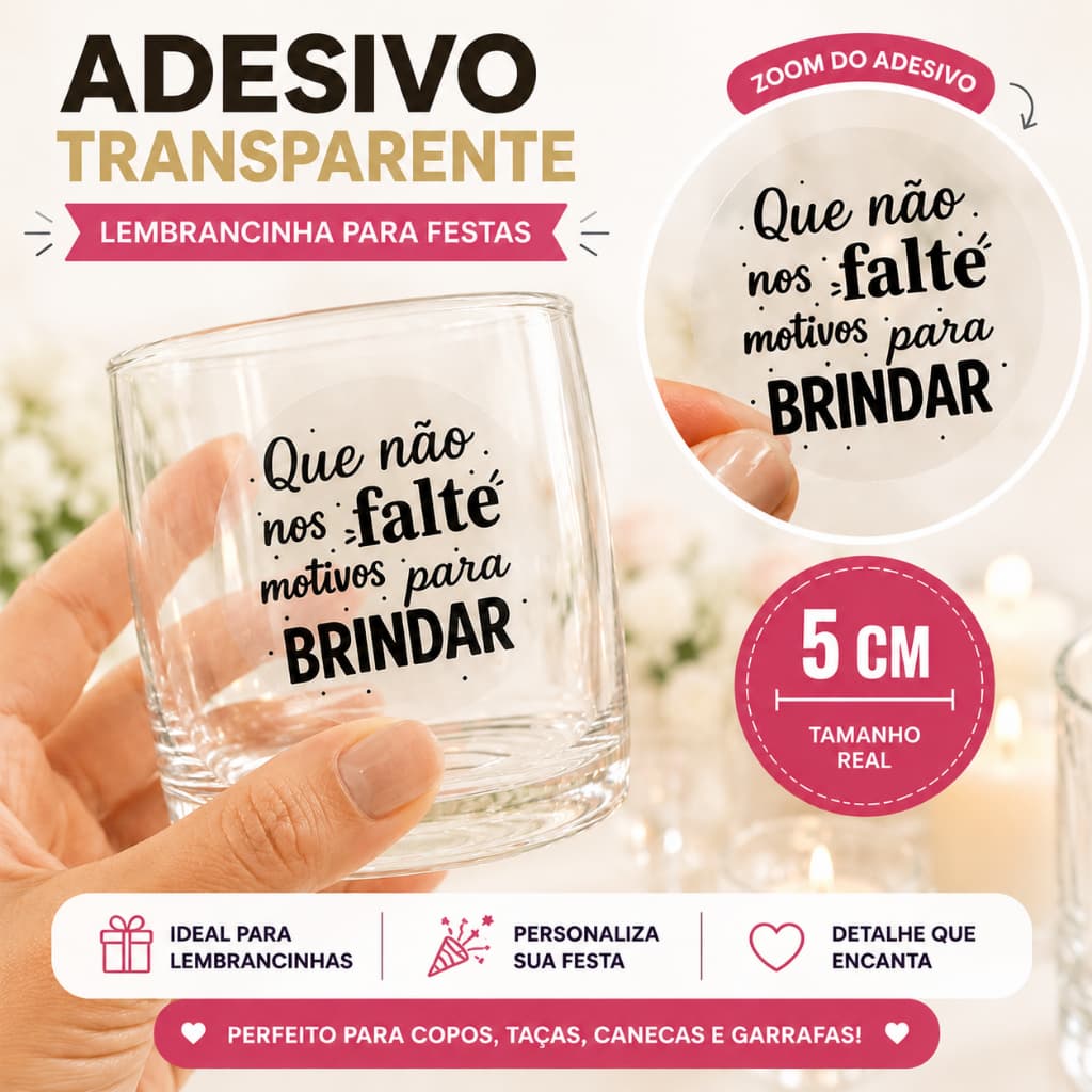 Adesivo Que não nos falte motivo Brindar 5cm Rótulo anivesário casamento lembrancinha