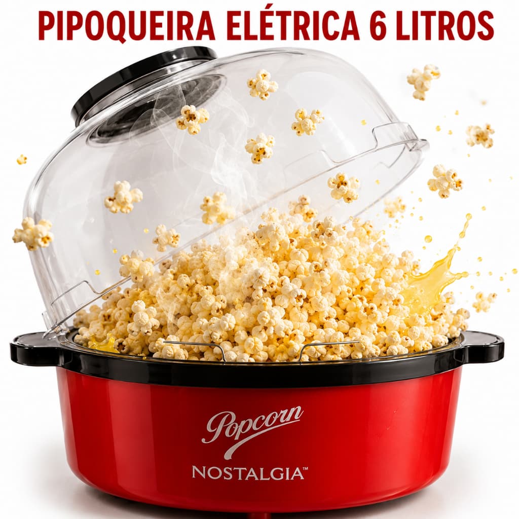 Pipoqueira Elétrica Nostalgia Máquina Pipoca 6 Litros 24 Xícaras Tigela 127V  Utensilio de Cozinha