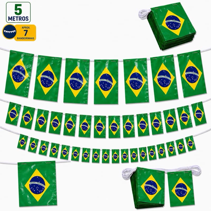 Bandeirinhas do Brasil Copa do Mundo Bandeiras Plástico Resistente Varal Kit 10 a 100 Metros