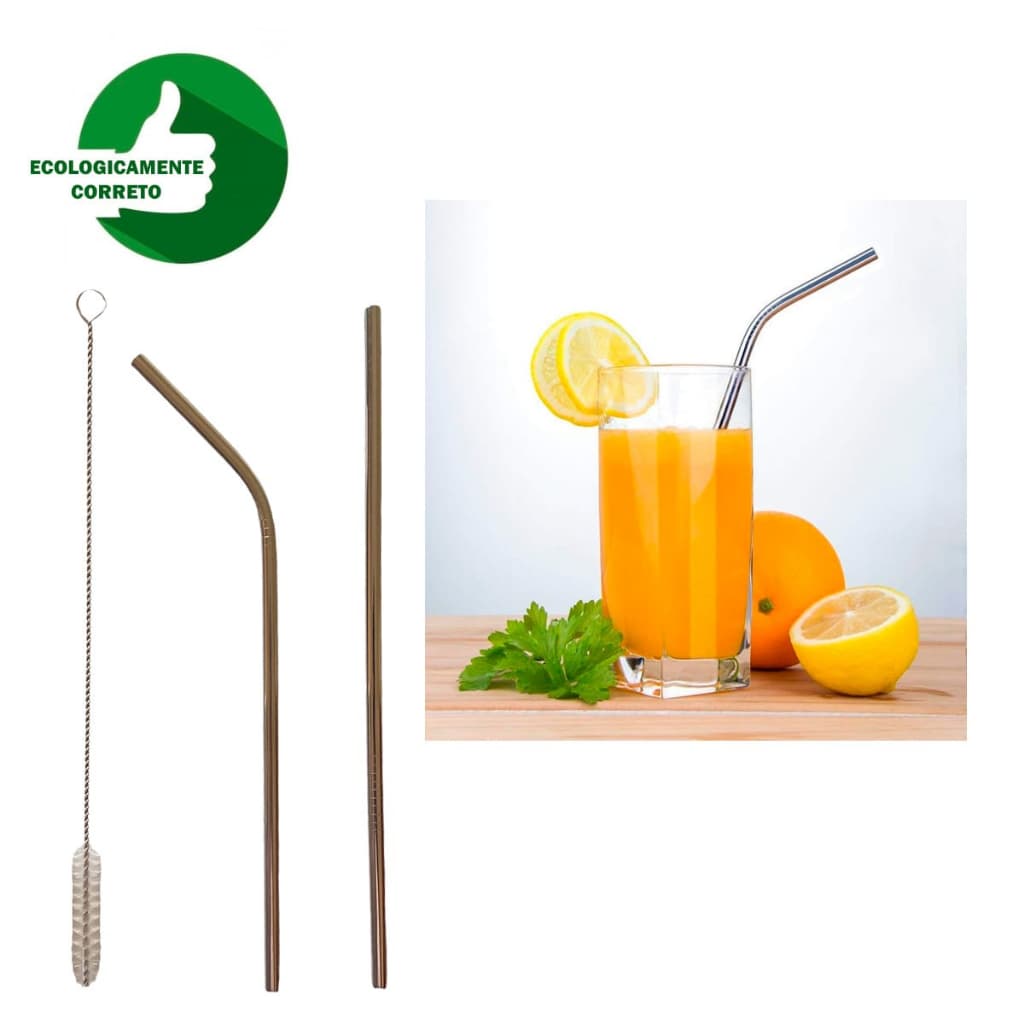 Canudo Inox Com Escova Reutilizavel Drink Refrigerante kit canudos e escova