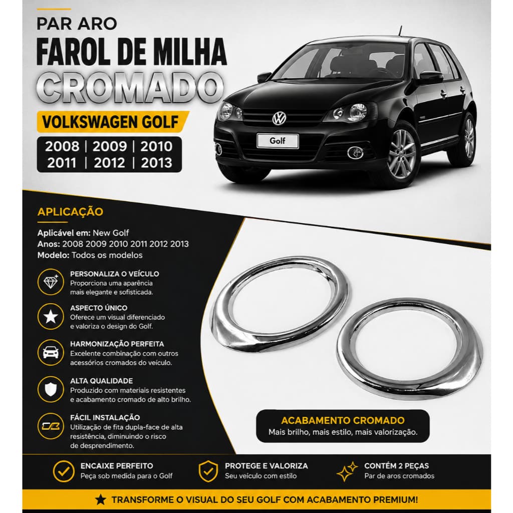 Par Aro Farol de Milha Golf 2008 2009 2010 2011 2012 2013 Cromado