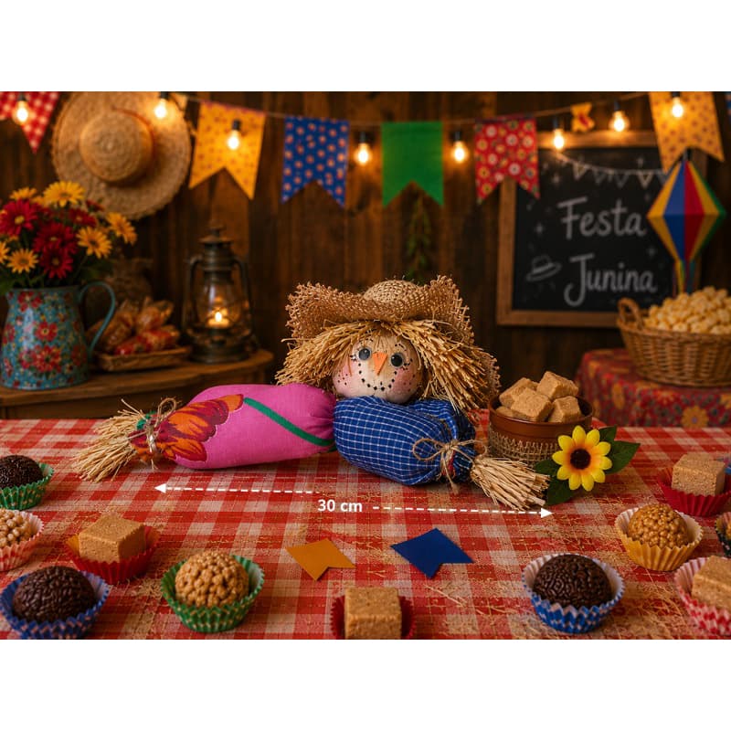 DECORAÇÃO DE FESTA JUNINA KIT DECORACAO DE MESA ESPANTALHO BANDEIRINHAS